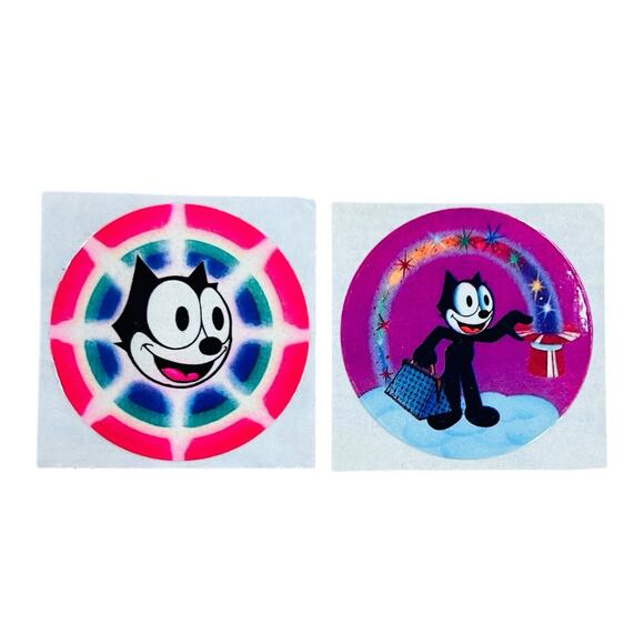 Lisa Frank Felix The Cat Vintage Circle Sticker 80s 2” Pair Retro Psychedelic - Picture 1 of 4